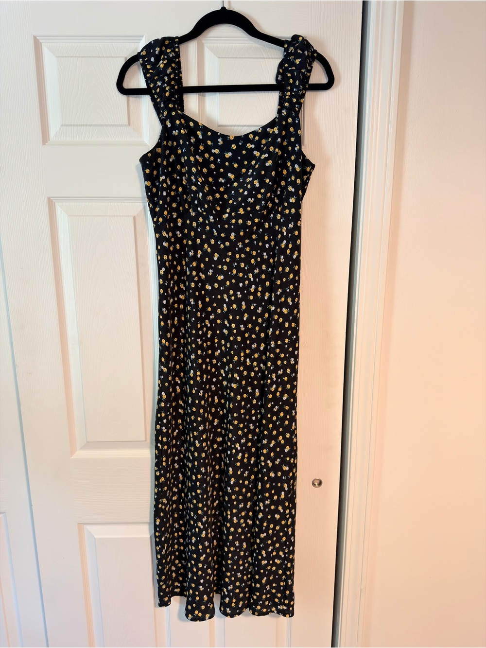 Elodie Black Dress with Yellow Rose Print